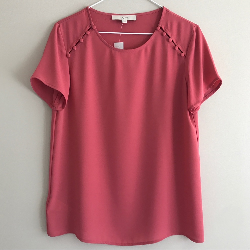 LOFT Coral Button Sleeve Blouse